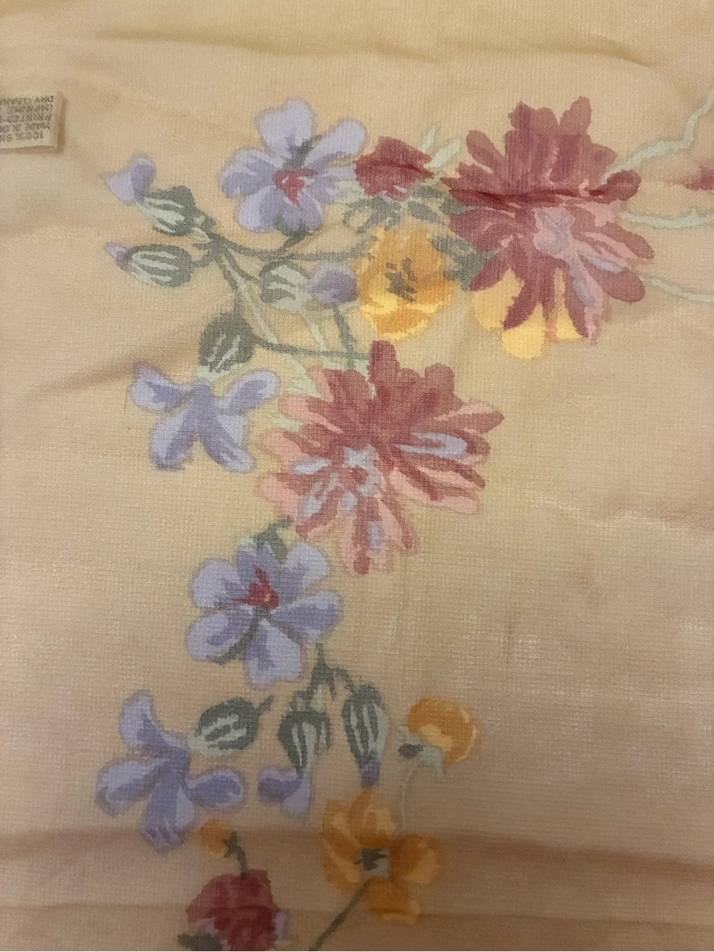 Anne Klein Beige Floral Silk Scarf with Pink, Purple & Yellow Flowers